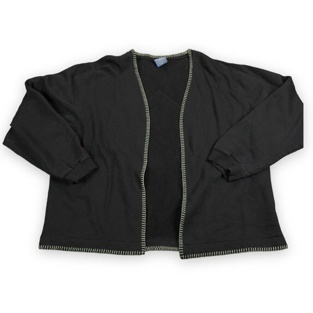 Vintage Ash City Sweater Womens XXL Black Open‎ Cardigan Tibetan Grandma Diamond